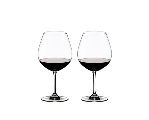 Riedel Vinum Pinot Noir Burgundy Red glasses set for elegant wine service.