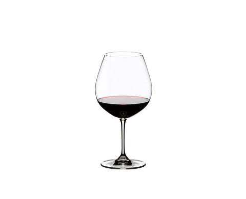 Riedel Vinum Pinot Noir glass height 8-1/4 inches balances wine flow.