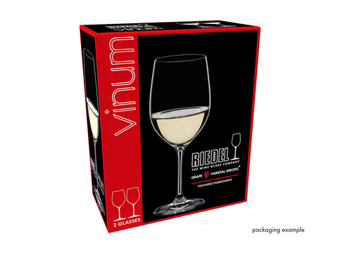 Riedel Vinum Viognier/Chardonnay glass with wine displaying color and clarity