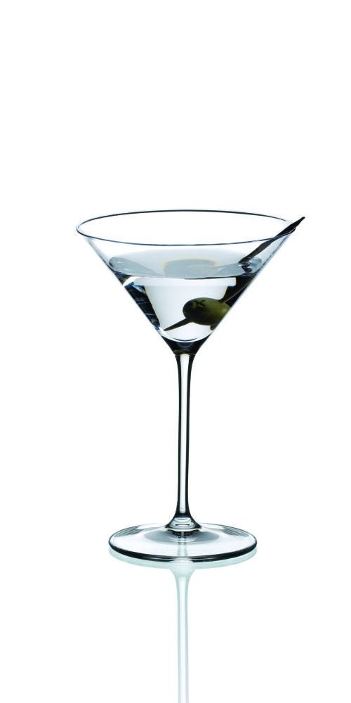 Riedel Vinum XL martini glasses set on a bar, perfect for elegant cocktails.