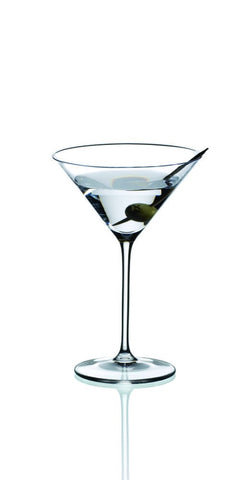 Riedel Vinum XL martini glasses set on a bar, perfect for elegant cocktails.