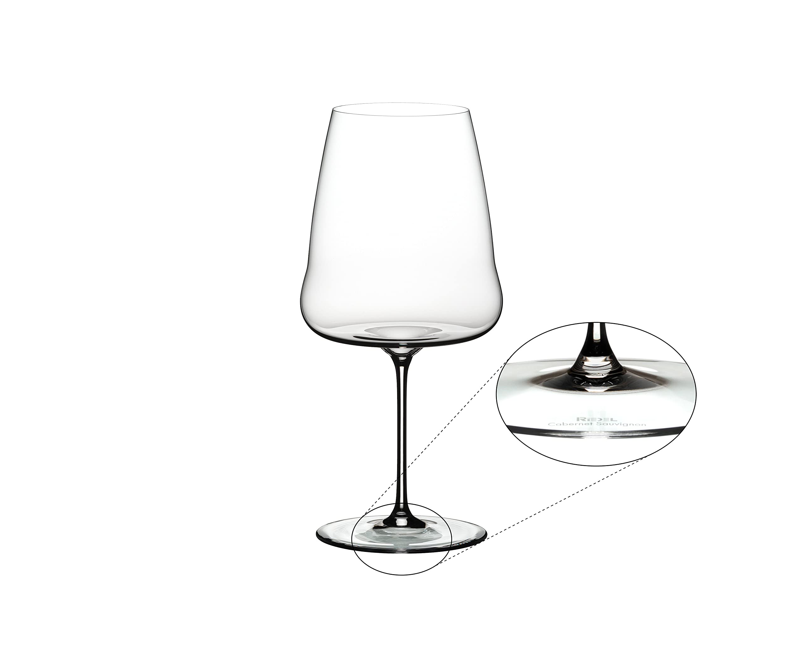 Riedel Winewings flat-bottom design increases surface area for aroma