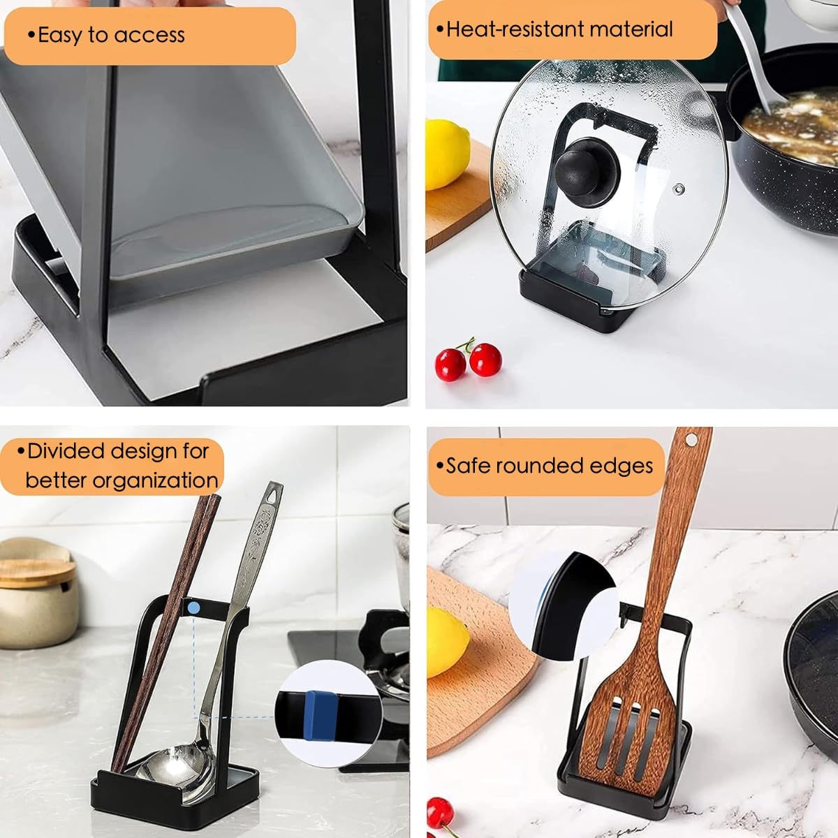 Rievem durable, stable base supports heavy lids for safe cooking.