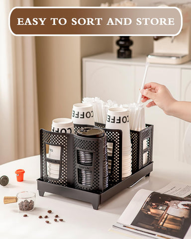 Riiriou cup holder lid storage close-up highlights six-compartment organization