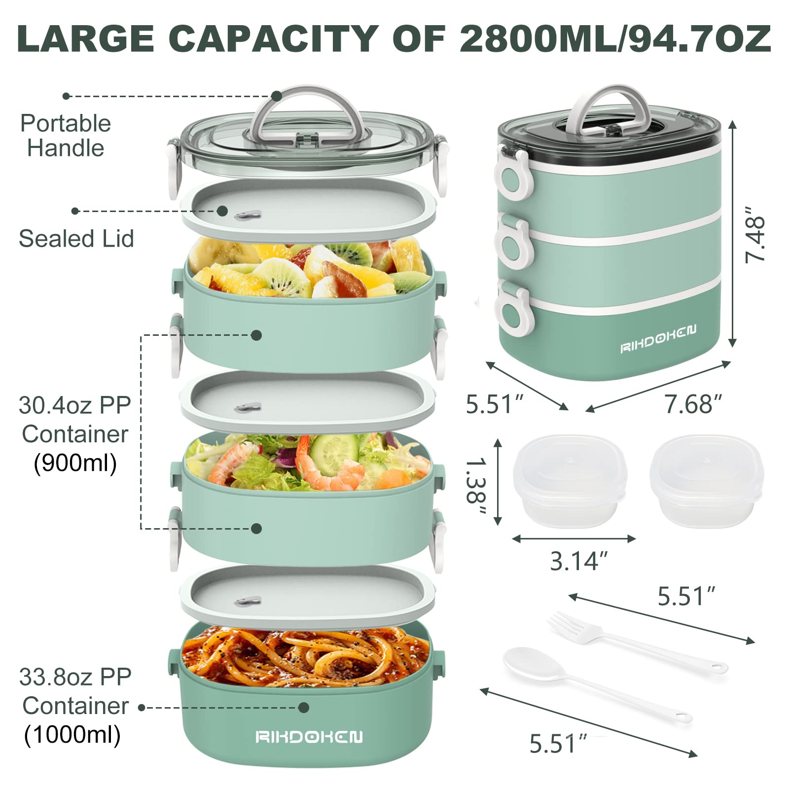 RIKDOKEN lunch box 94oz capacity for generous portions