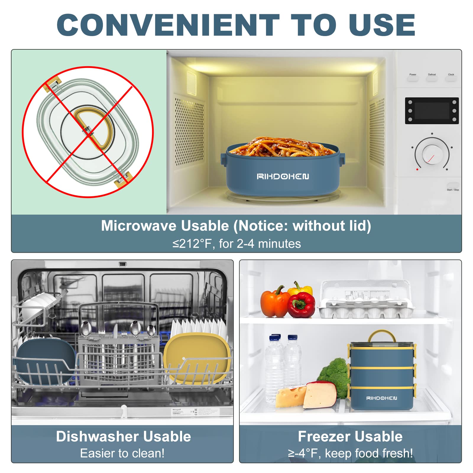 RIKDOKEN lunch box freezer-safe design for meal prep and storage