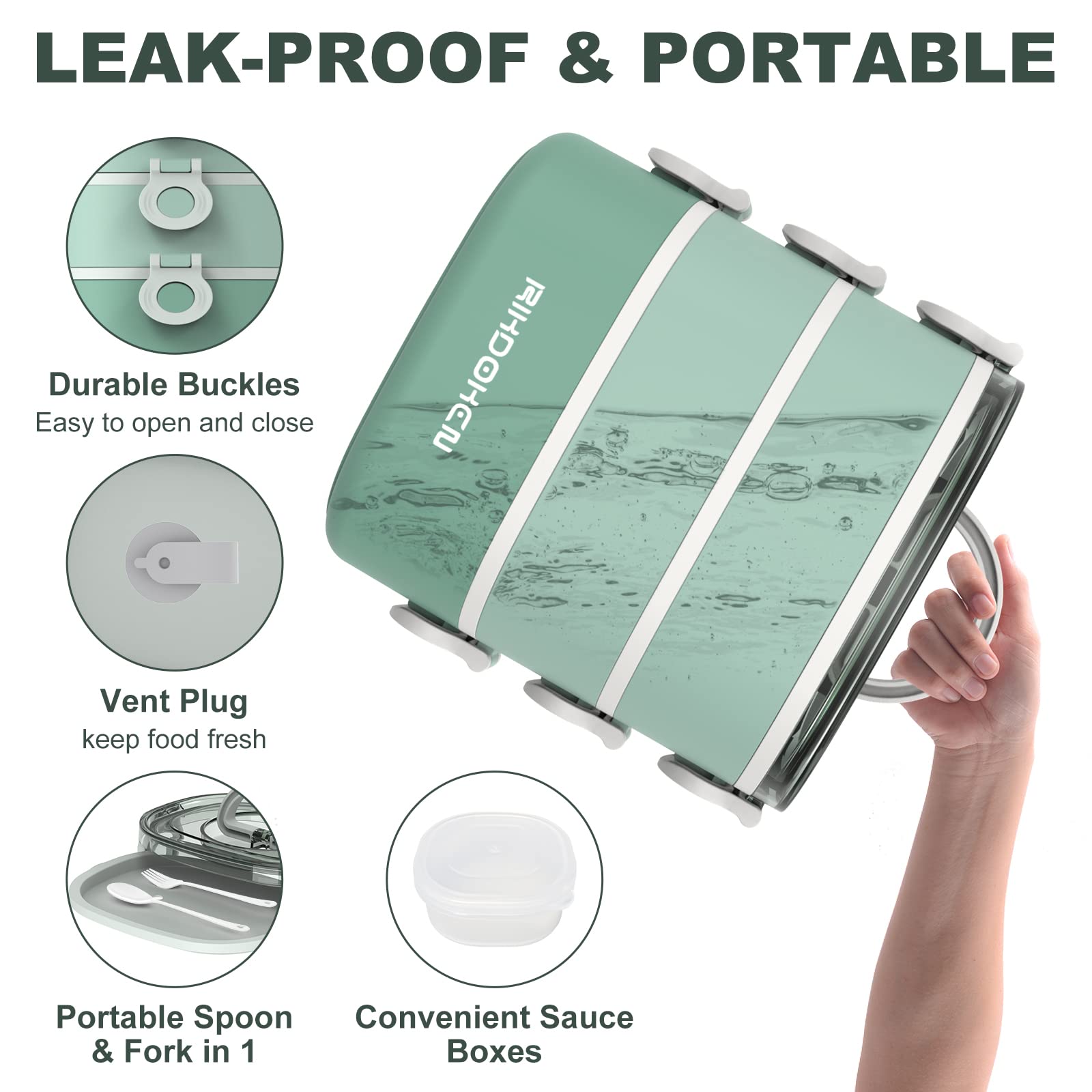 RIKDOKEN lunch box leakproof buckles prevent spills in bag