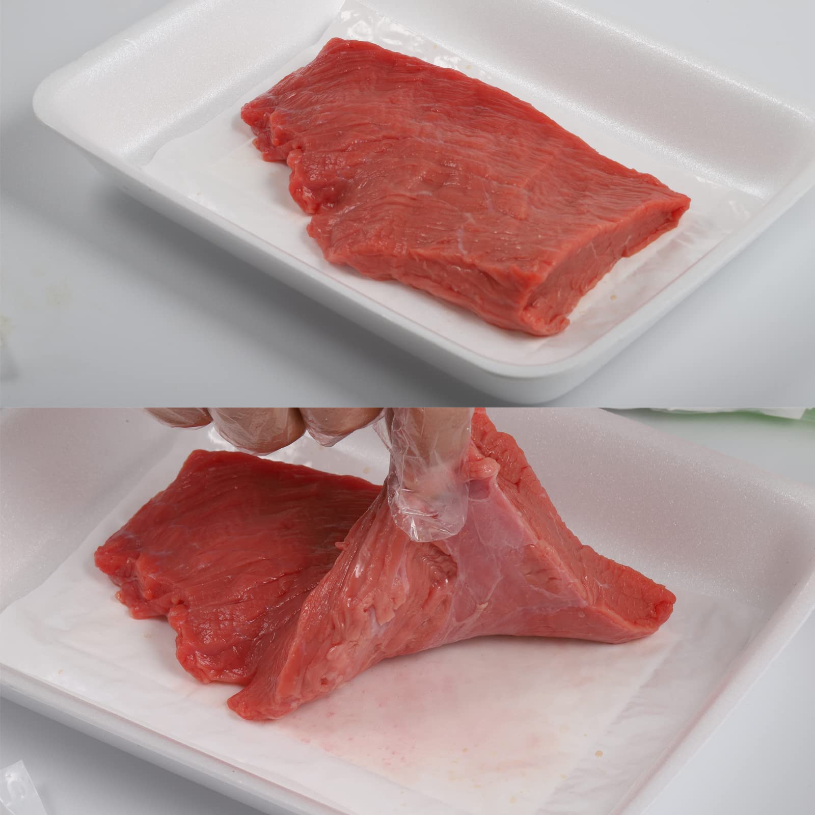 RIKICACA disposable meat tray shown in a display setup for self service.