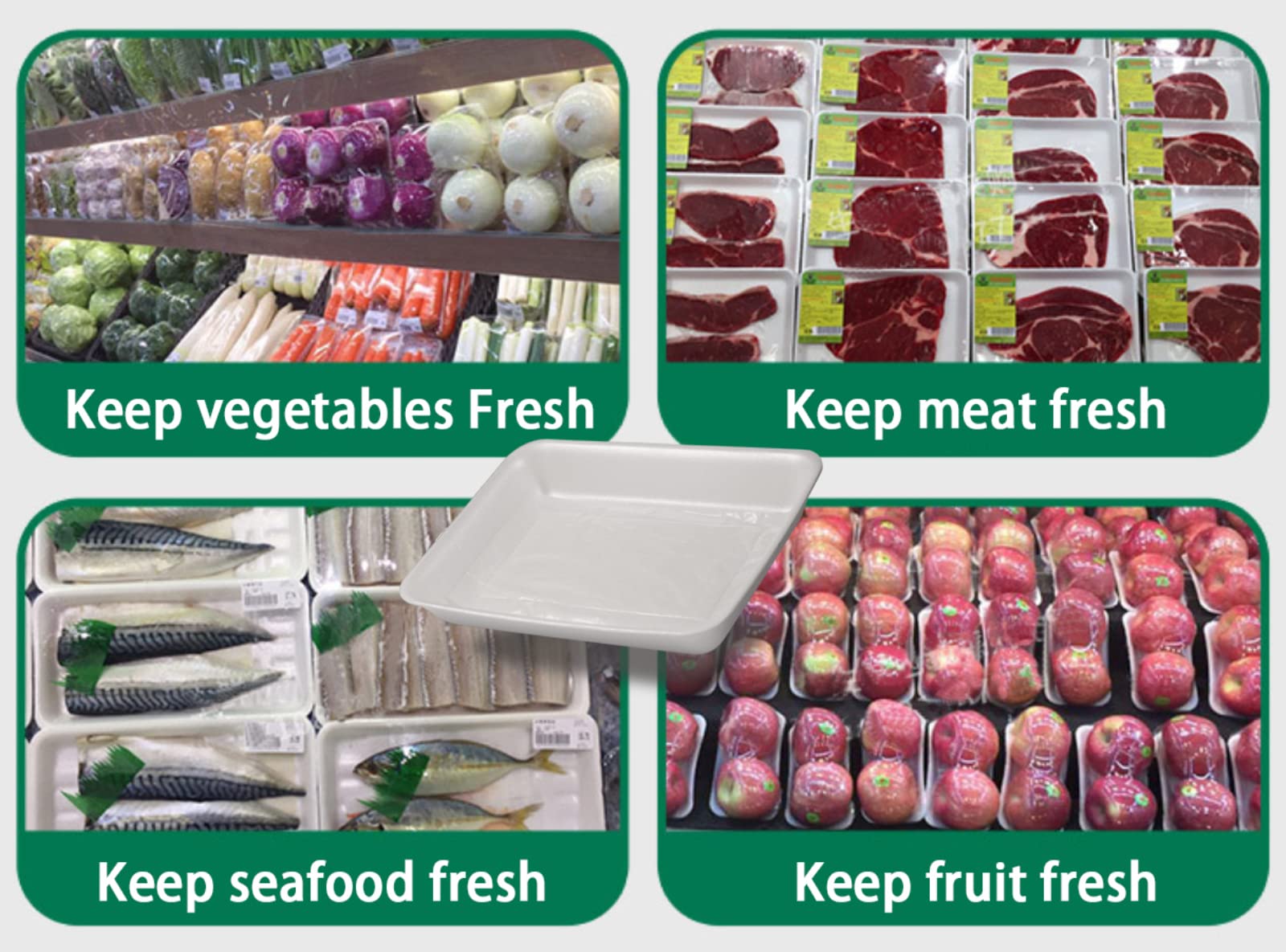 RIKICACA meat tray arranged in a supermarket display for organized presentation.