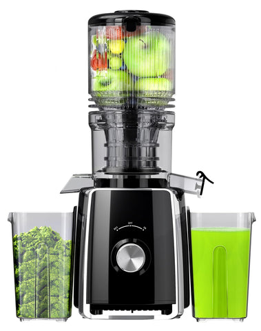 Rilara cold press juicer with wide chute handles whole fruits and vegetables, saving prep time.