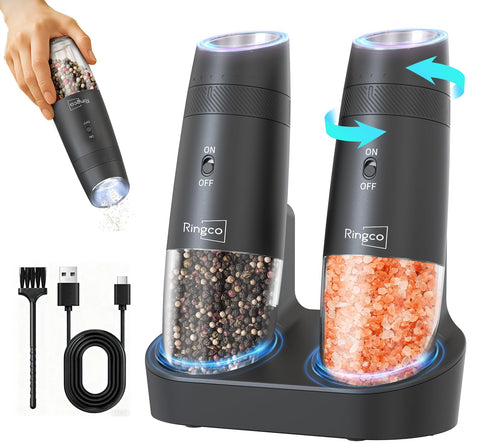 Ringco gravity grinder tilted for effortless one-handed grinding