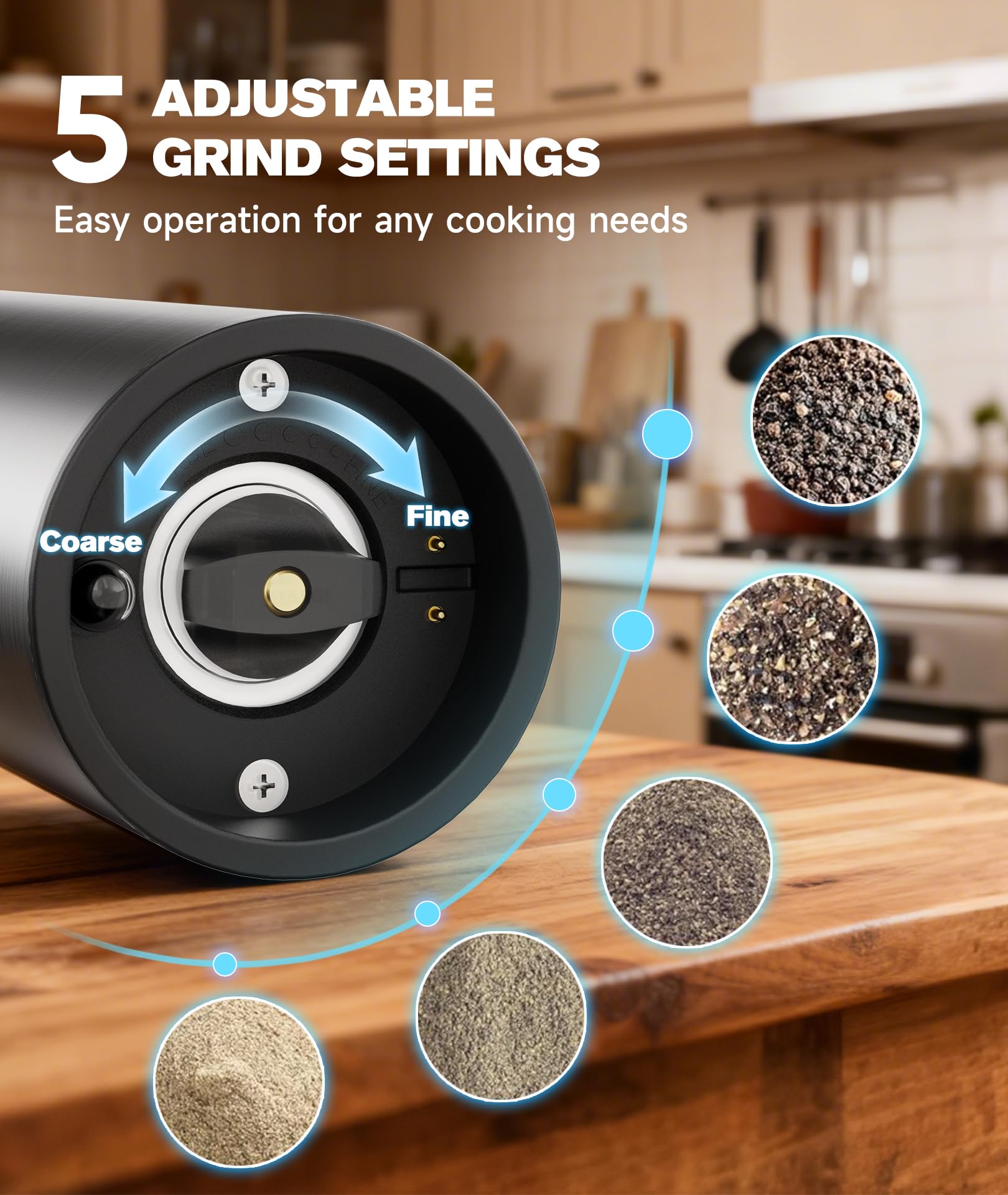 Ringo LED light ensures precise spice dosing in low-light settings.