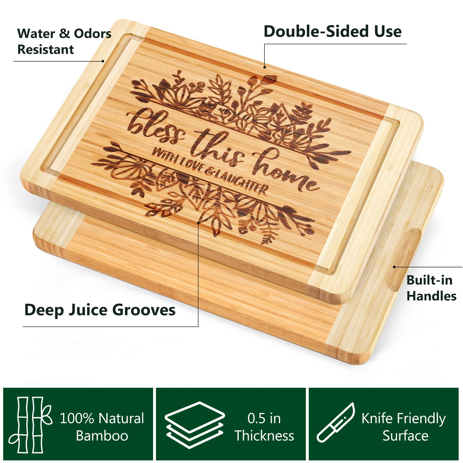 Ringshine Bless This Home cutting board engraving detail showing the laser message