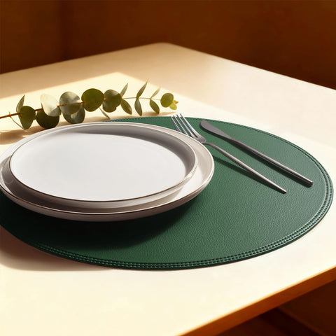 Rinpon round green placemats set of 6 protects tables from spills.