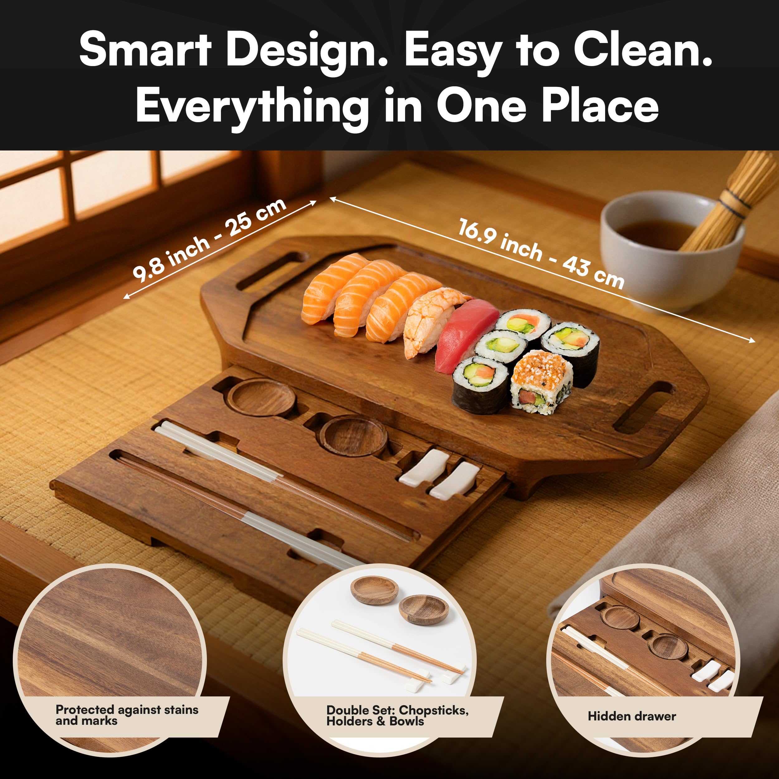 RIQMU sushi kit with dipping bowls enhances sauce service at home gatherings