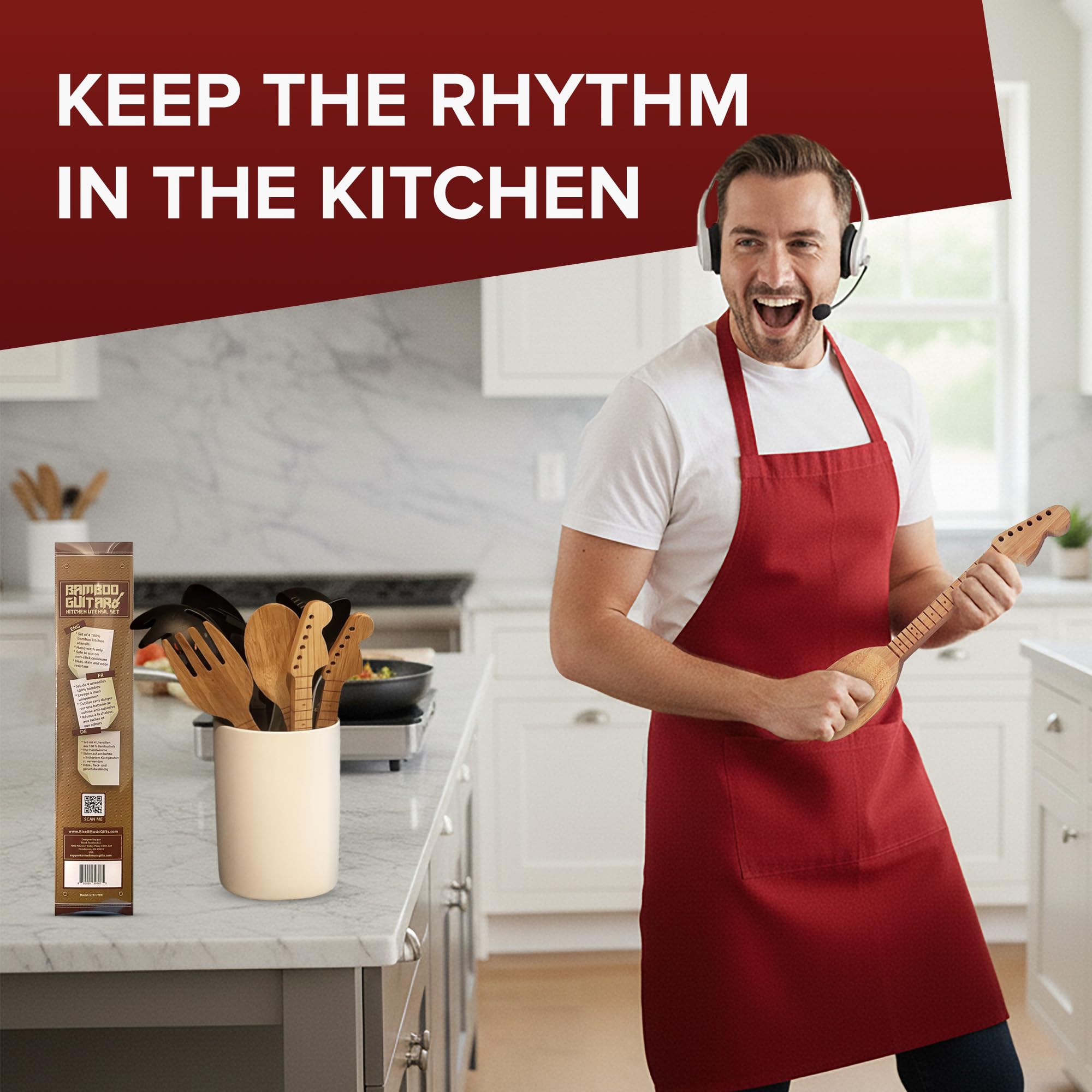 Rise8 Studios 4-piece set in action in the kitchen showing durable, stylish performance.