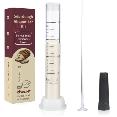 Risecret sourdough aliquot jar shows rise markings for precise fermentation tracking
