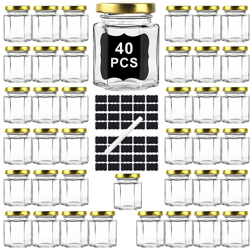 Ritayedet 40-pack hexagonal glass jars with lids for elegant wedding favors