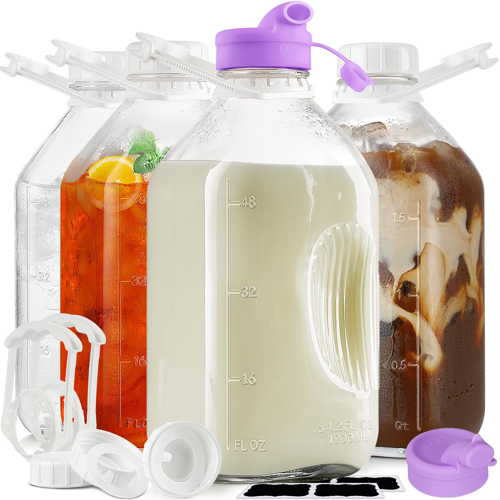 Ritayedet 64 oz glass milk bottle with silicone spout for easy pouring