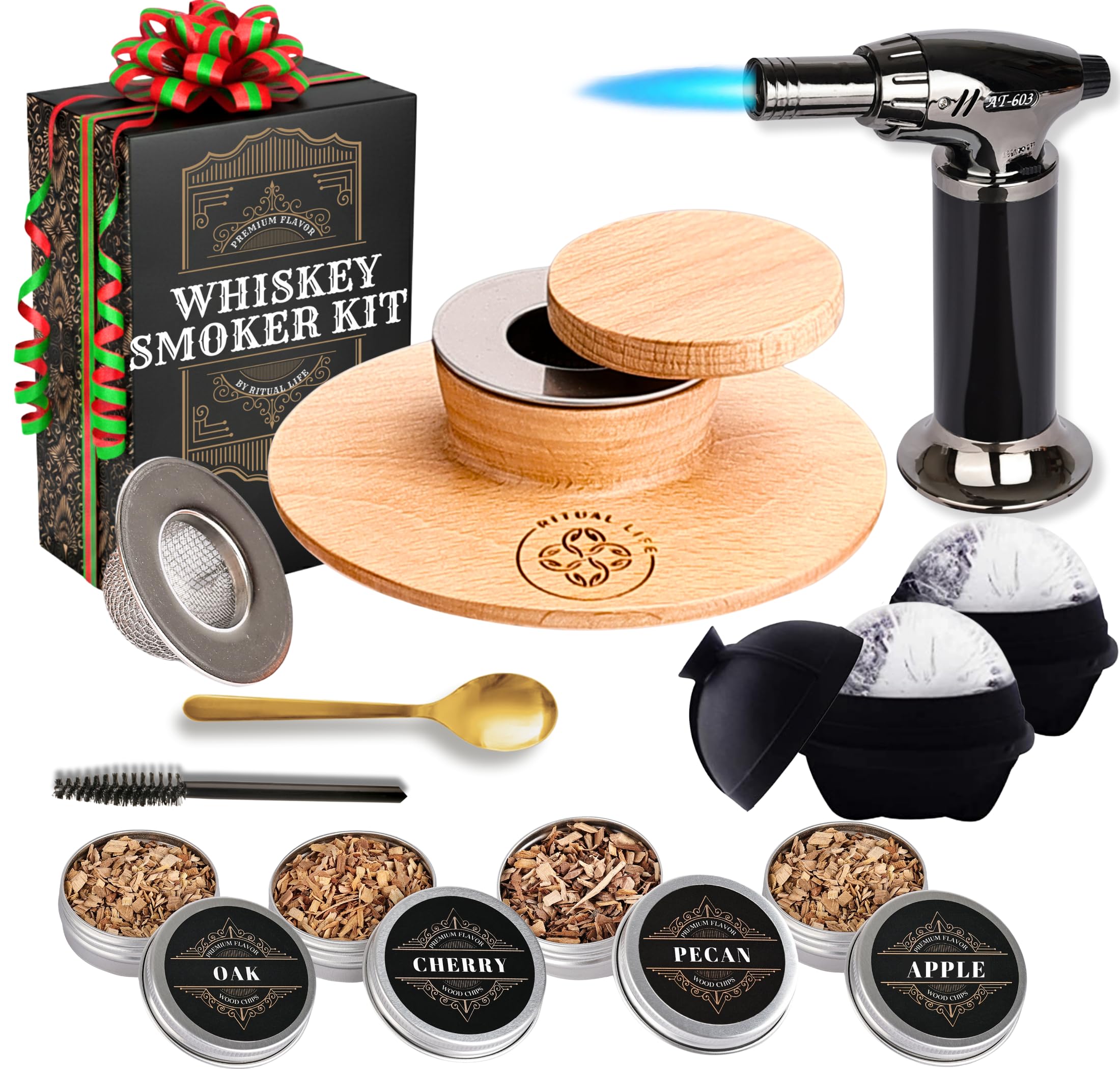 Ritual Life cocktail smoker kit top over glass to enhance aroma and presentation.