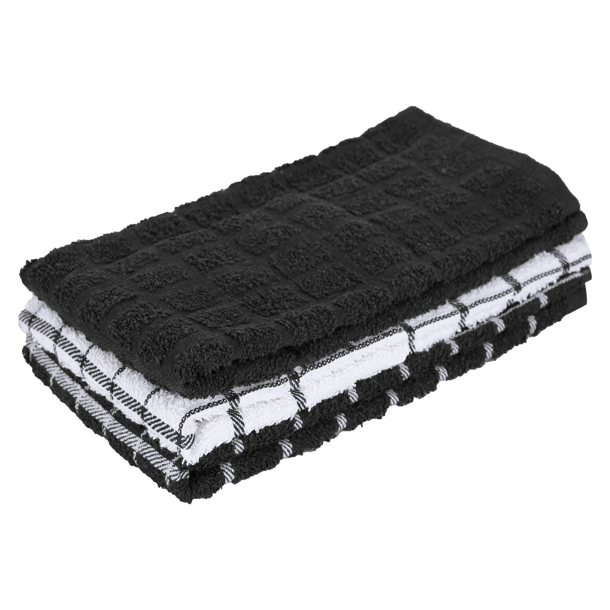 Ritz Premium cotton terry check towels, 3-pack, soft and absorbent for daily kitchen use.
