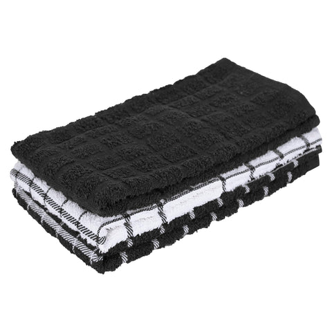 Ritz Premium cotton terry check towels, 3-pack, soft and absorbent for daily kitchen use.