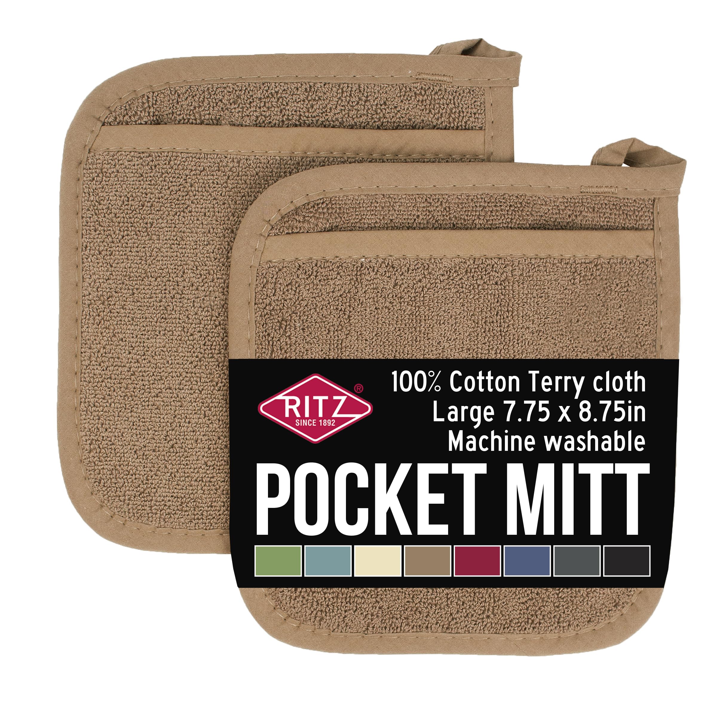 RITZ Royale Pocket Mitt on oven handle showing secure grip and heat protection