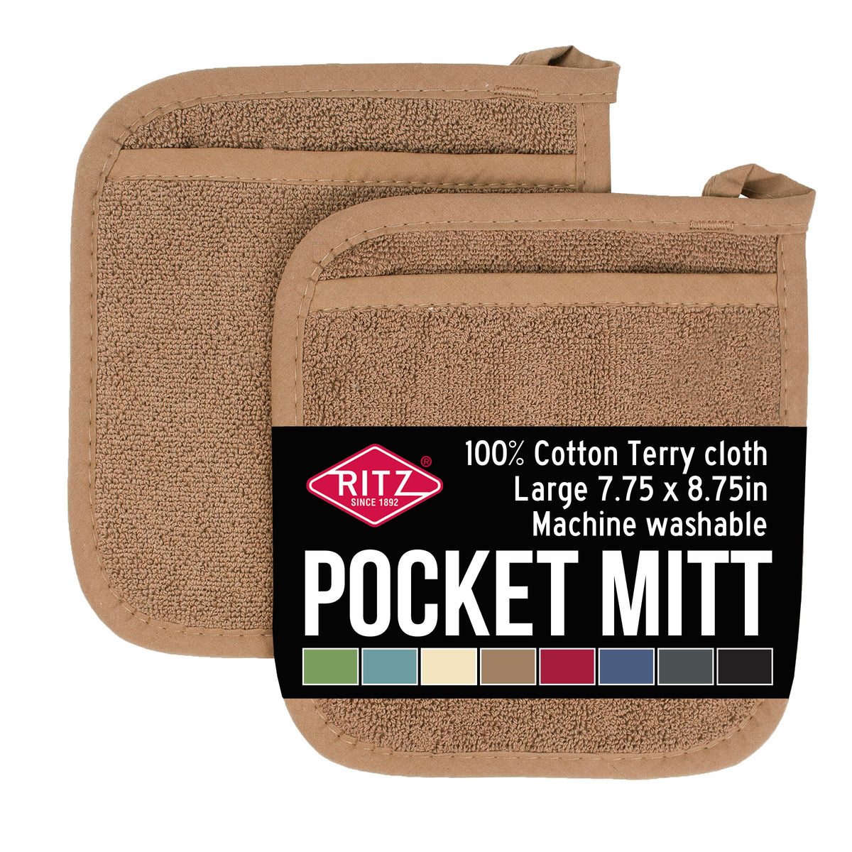 RITZ Royale Pocket Mitt on oven handle showing secure grip and heat protection