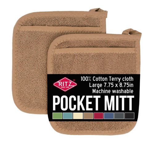 RITZ Royale Pocket Mitt on oven handle showing secure grip and heat protection