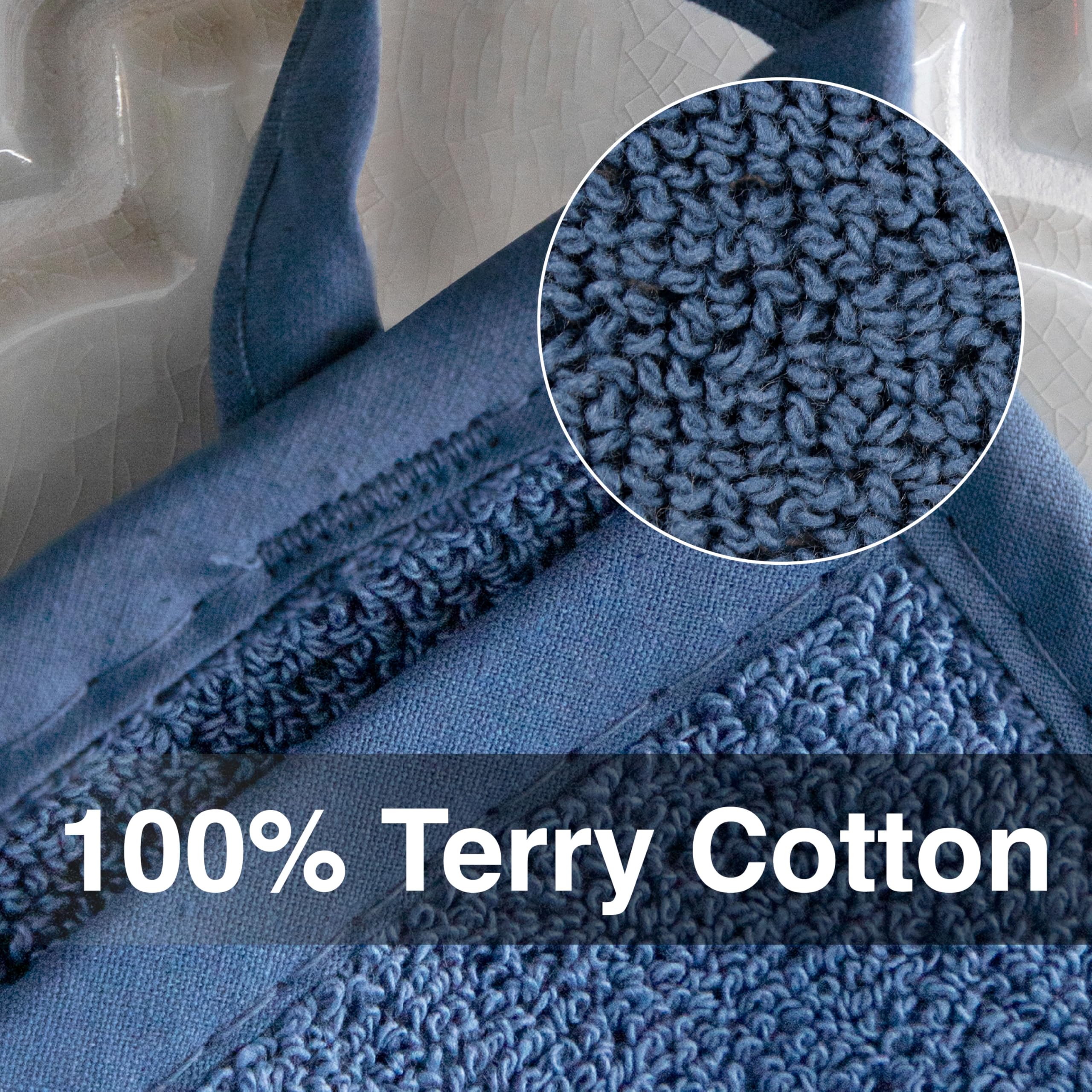 RITZ terry hot pad in federal blue protects countertops from hot cookware.