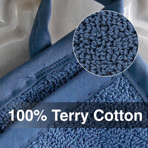 RITZ terry hot pad in federal blue protects countertops from hot cookware.