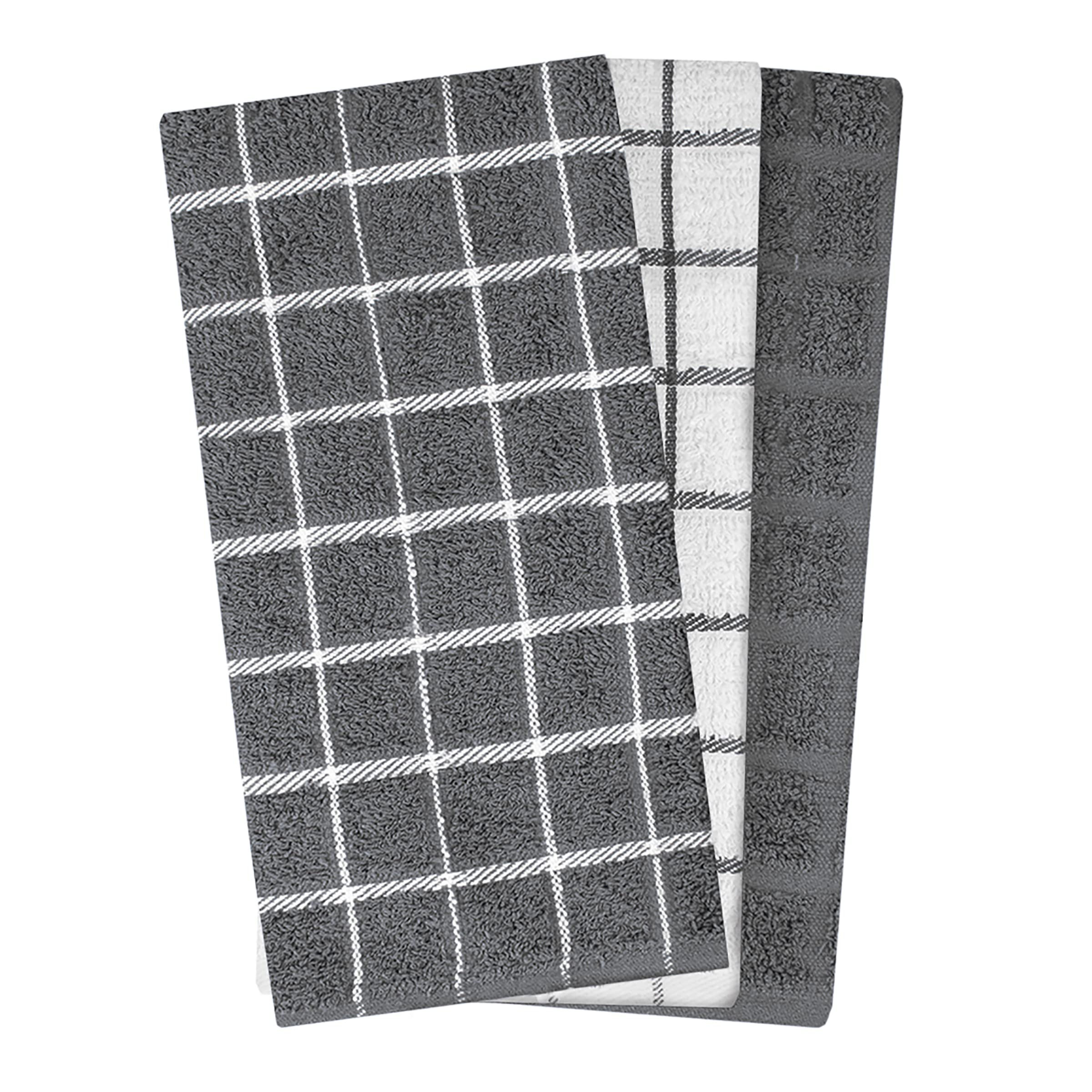 Ritz terry kitchen towel dark gray check, ideal for drying dishes softly.