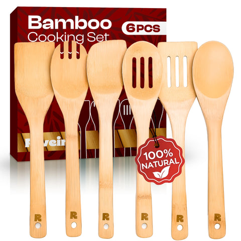 Riveira bamboo spoons 6-piece set for everyday cooking and serving.