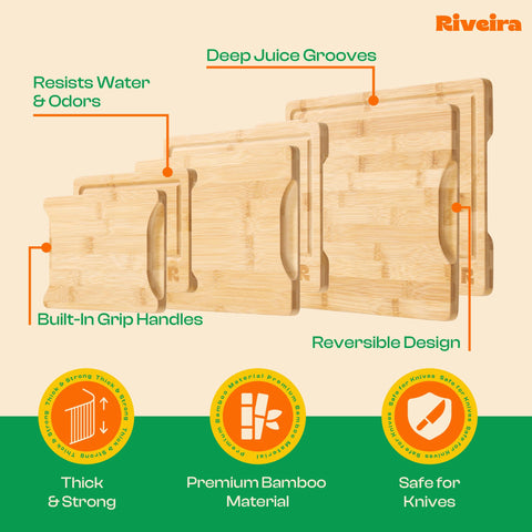 Riveira bamboo cutting board charcuterie setup doubles as elegant serving tray.