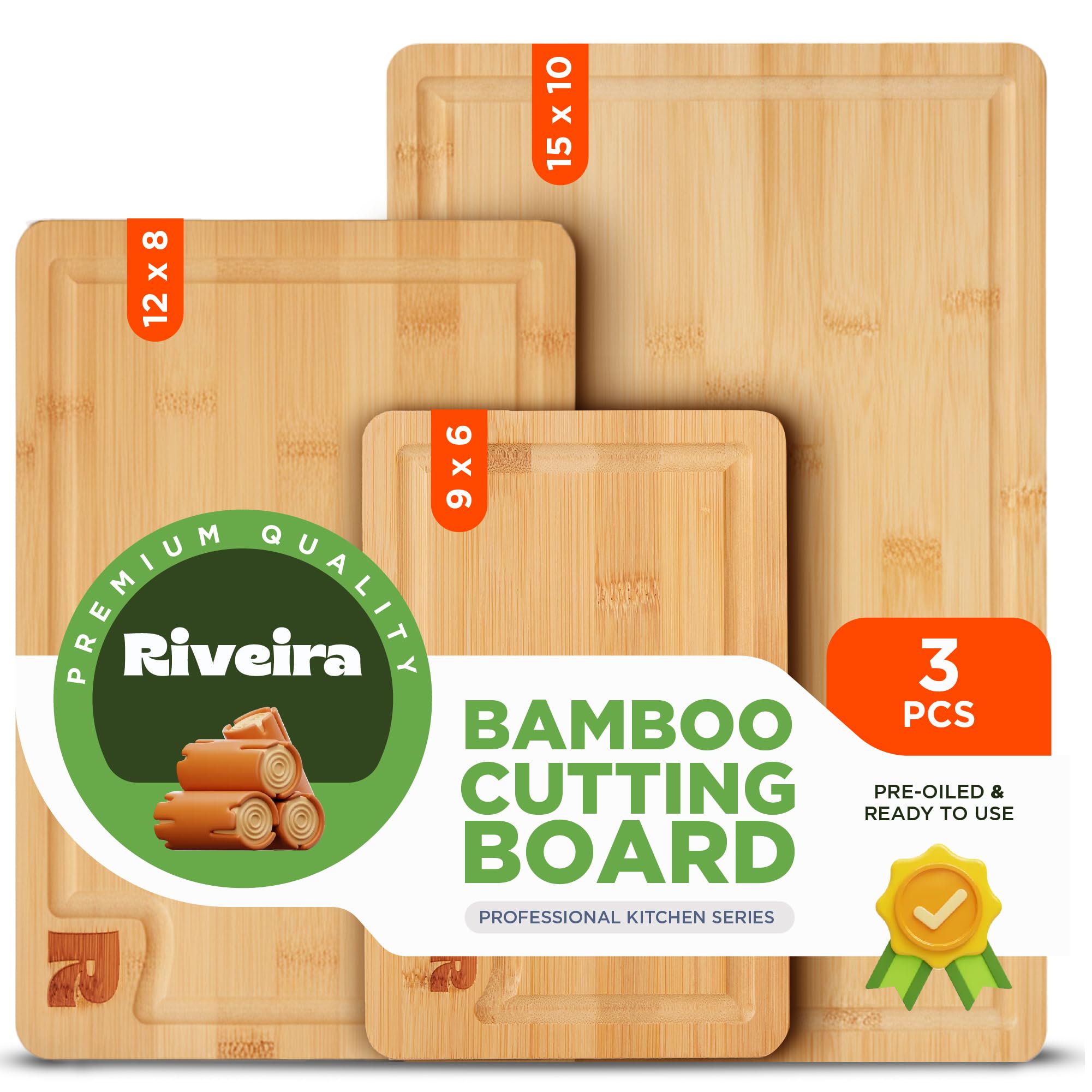 Riveira bamboo cutting board small 9x6 for quick prep and knife-friendly slicing.
