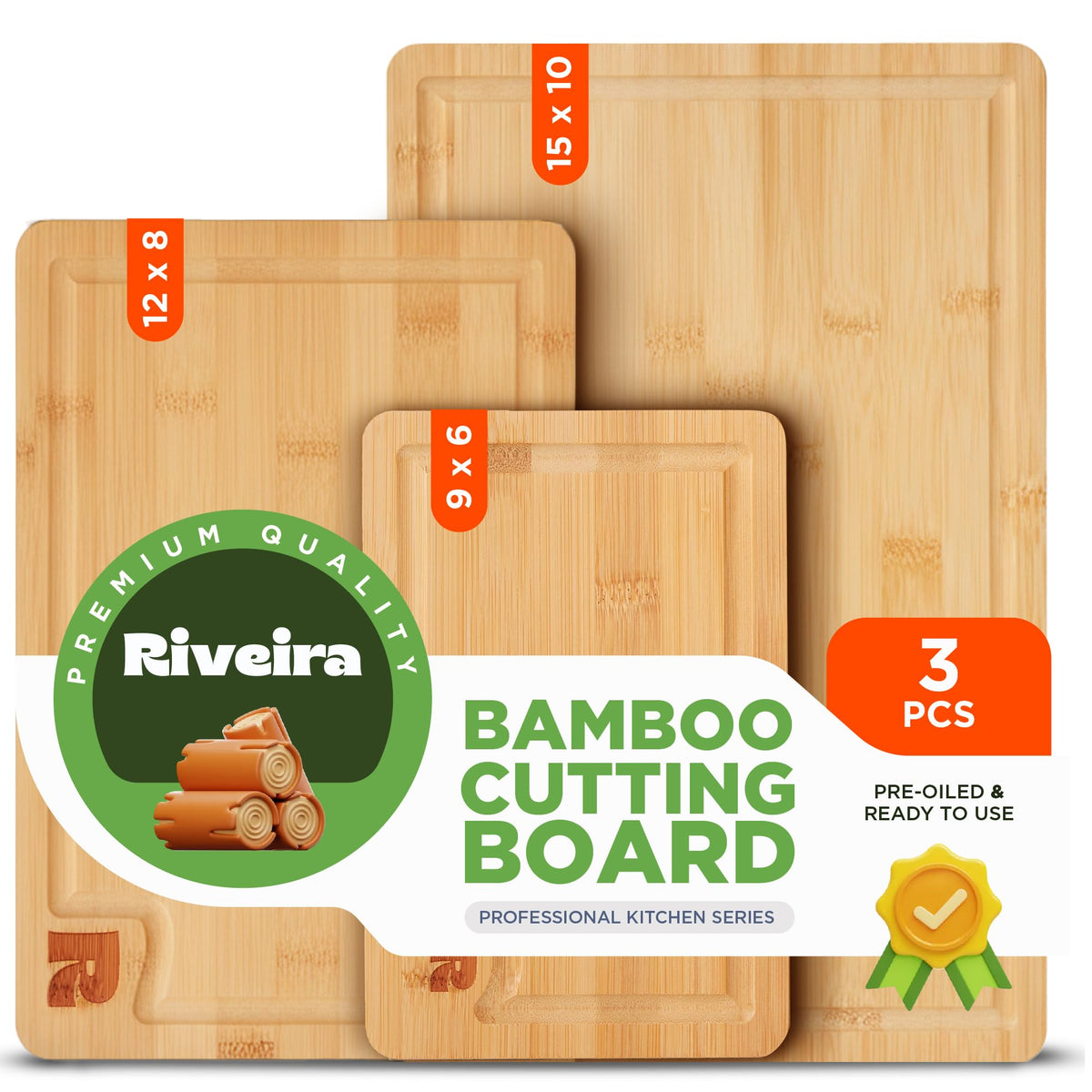 Riveira bamboo cutting board small 9x6 for quick prep and knife-friendly slicing.