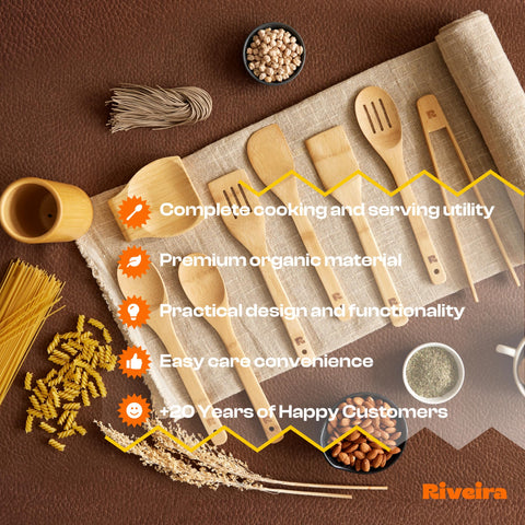 Riveira bamboo kitchen tongs offering a secure grip while cooking.