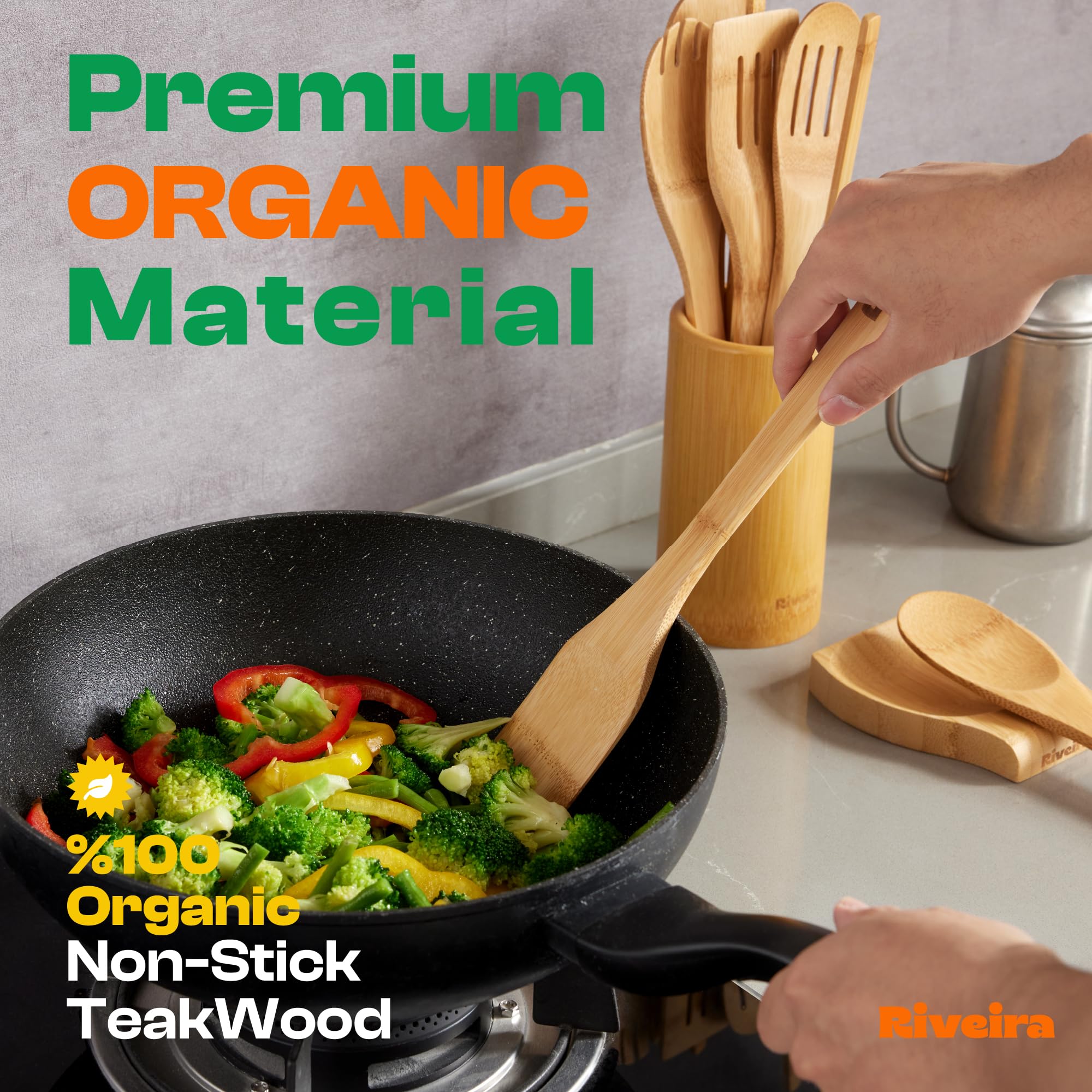 Riveira bamboo slotted spoon designed for sauces and draining.