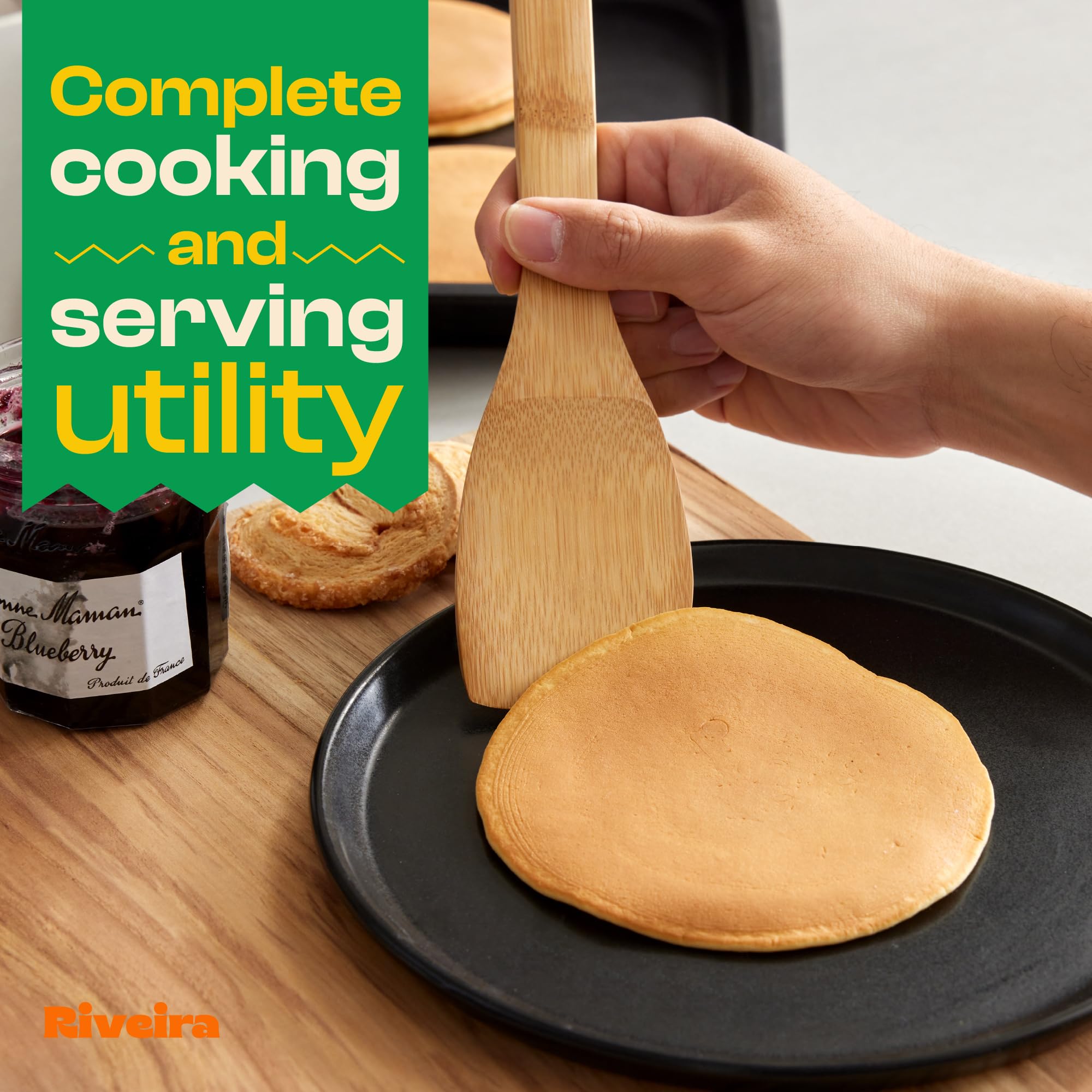 Riveira bamboo solid spoon suitable for stirring and serving.