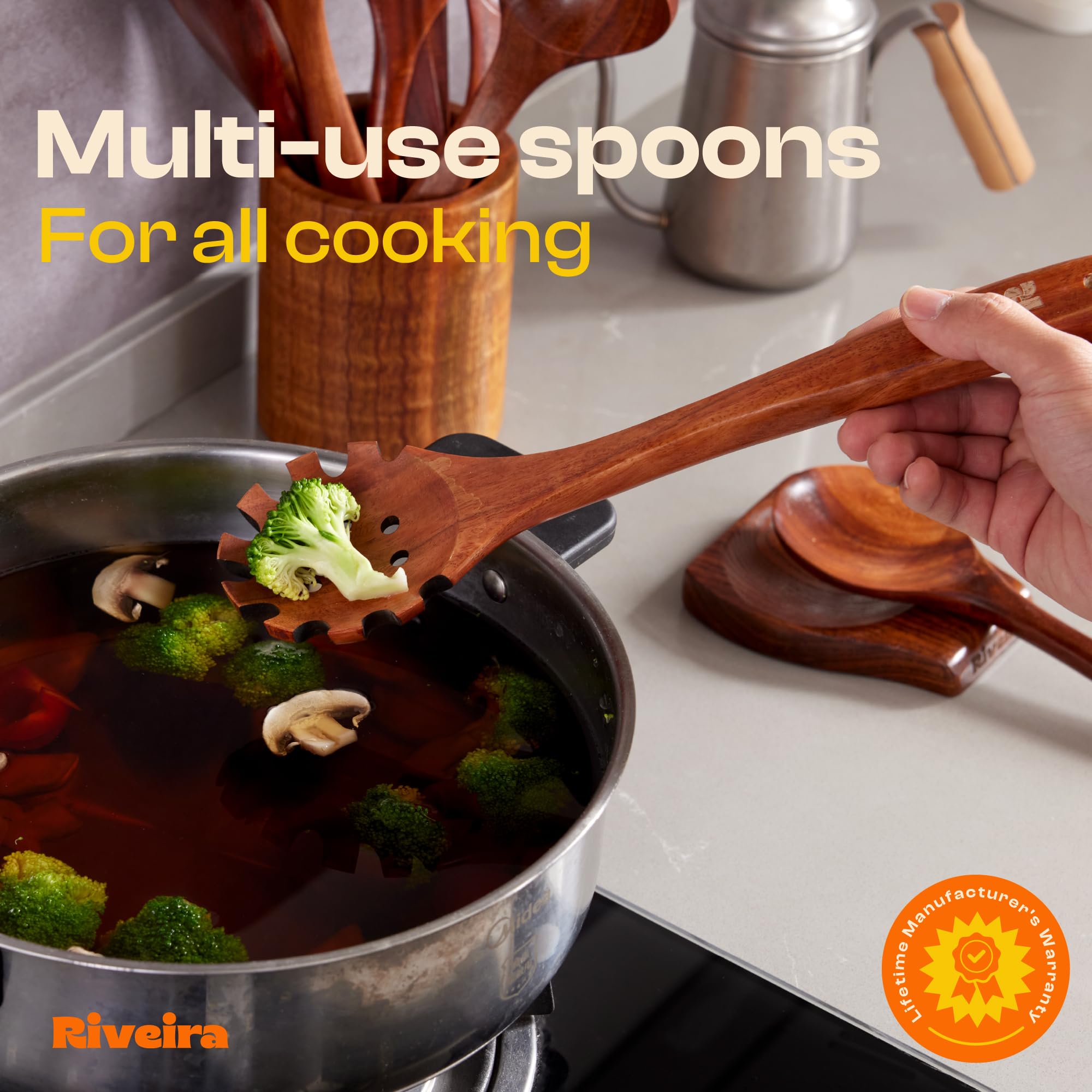 Riveira bamboo turner spatula for flipping and sautéing.