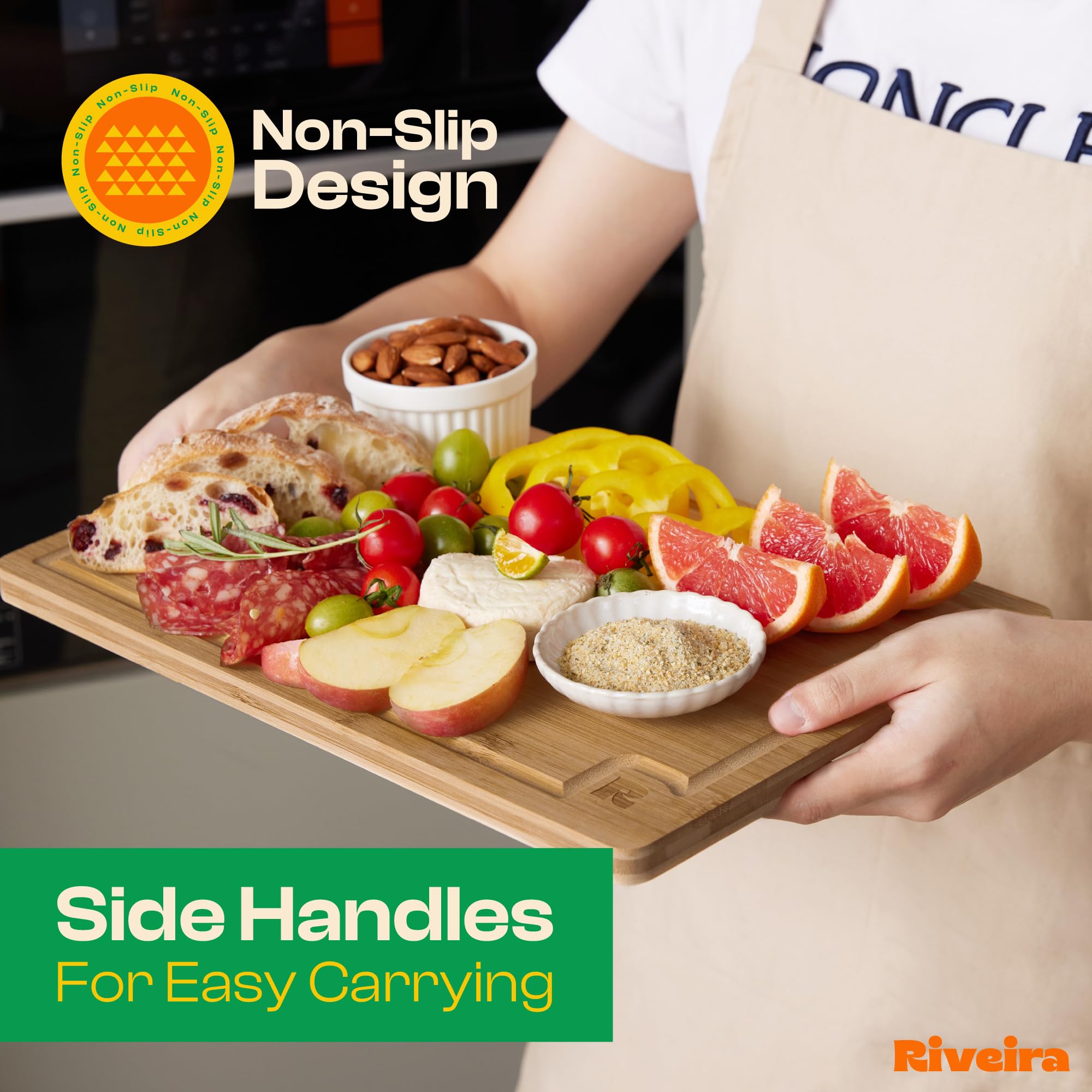 Riveira bamboo board used as chic charcuterie platter.