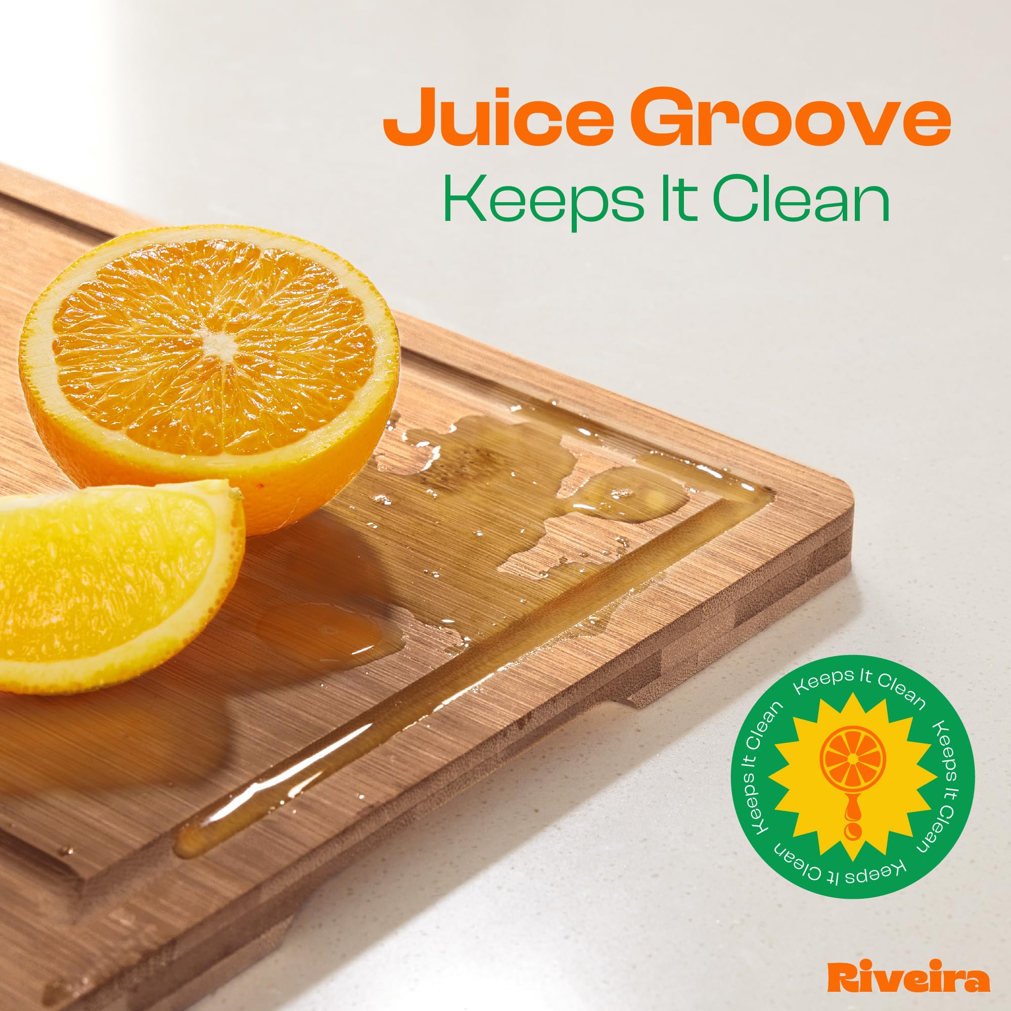 Riveira board on counter displays elegant natural finish.