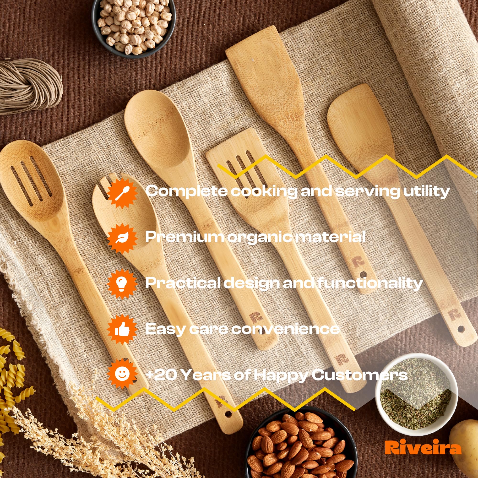 Riveira lifetime-warranty utensils signaling confidence and long-term value.