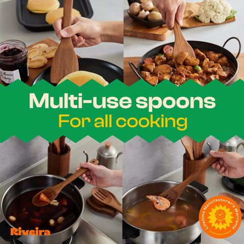 Riveira teak utensils set non-toxic design protecting delicate pans during cooking