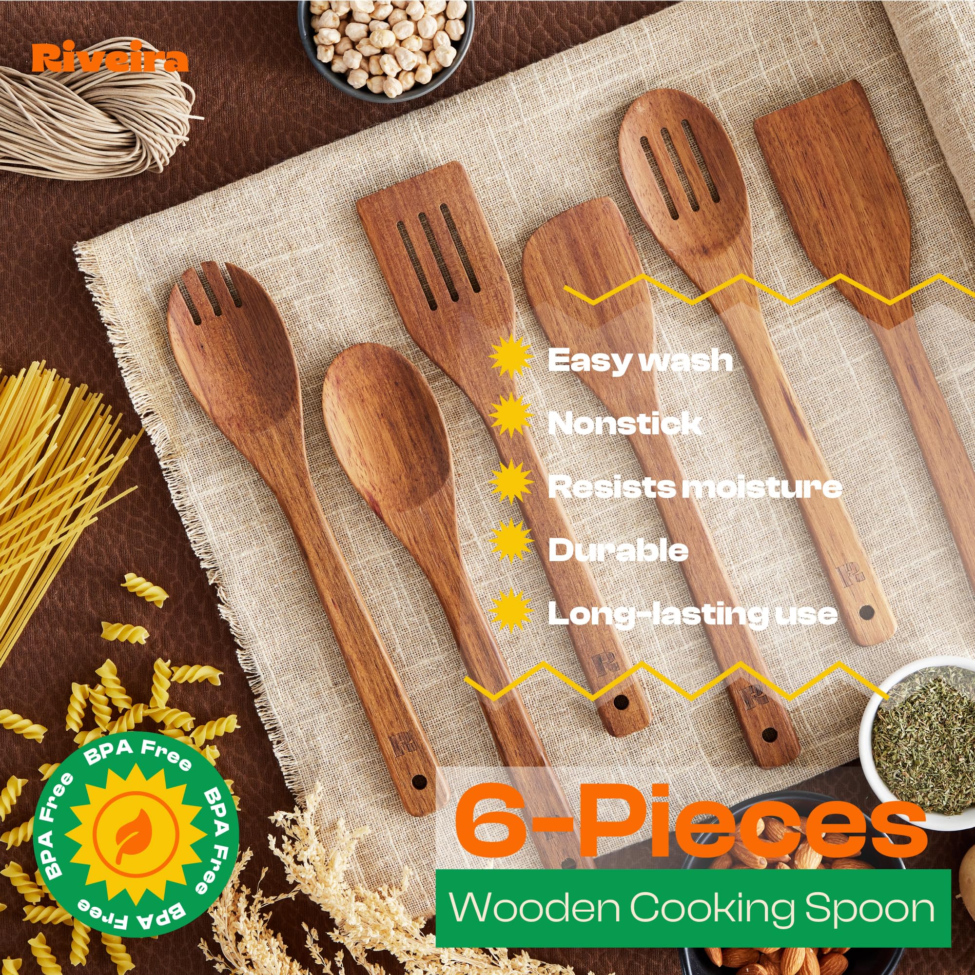 Riveira teak wooden spoon for cooking tasks from stirring to flipping