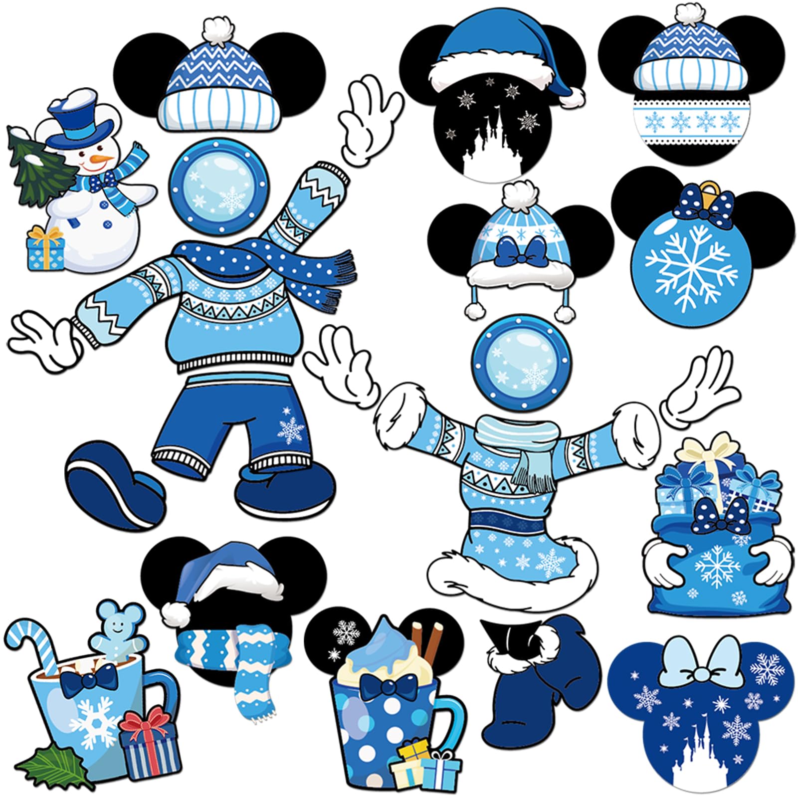 RiVolTa winter cruise magnets collection decorates a metal cabin door with festive blue designs.