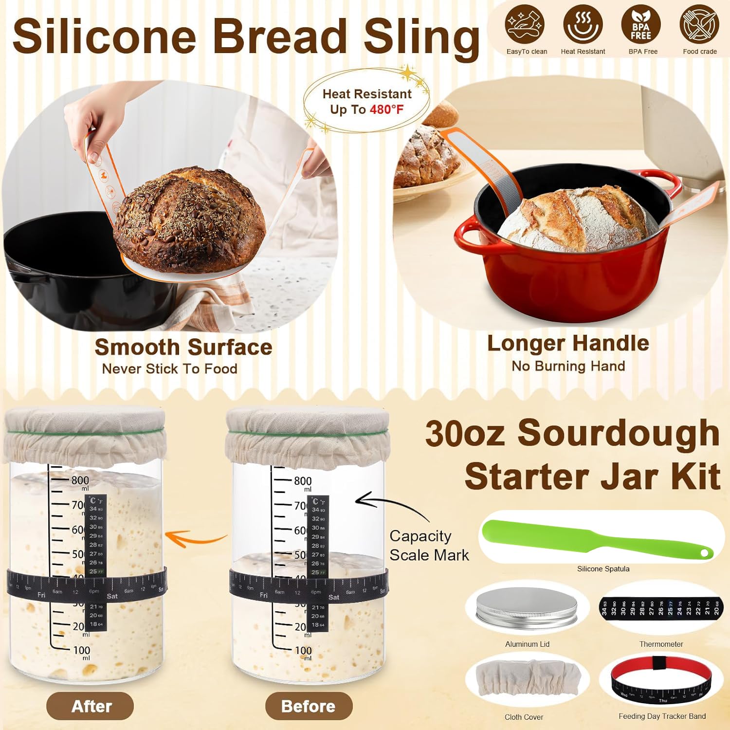 RIZENCE bread sling enabling safe dough transfer to the basket