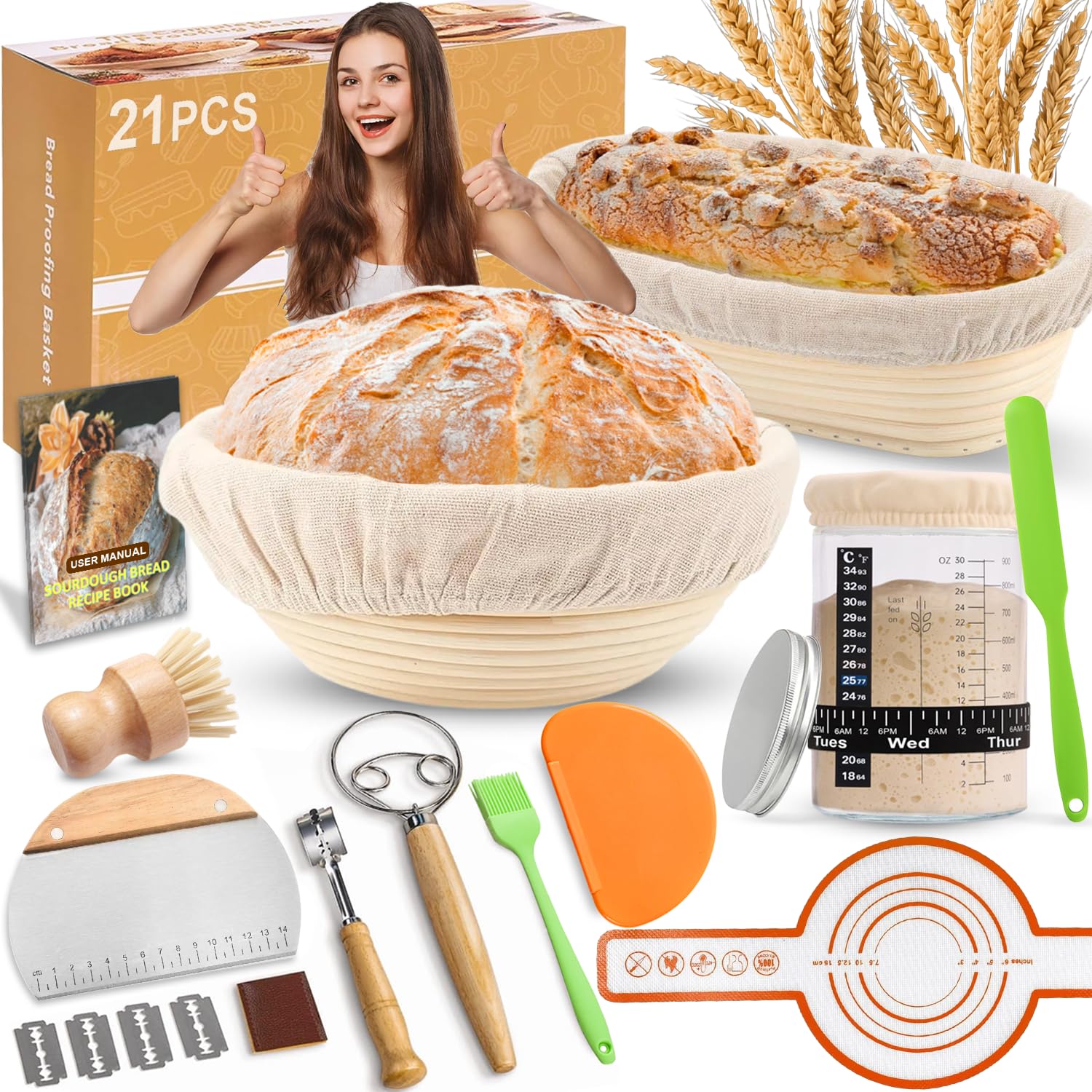 RIZENCE sourdough starter kit oval basket showing fermentation potential and crust formation