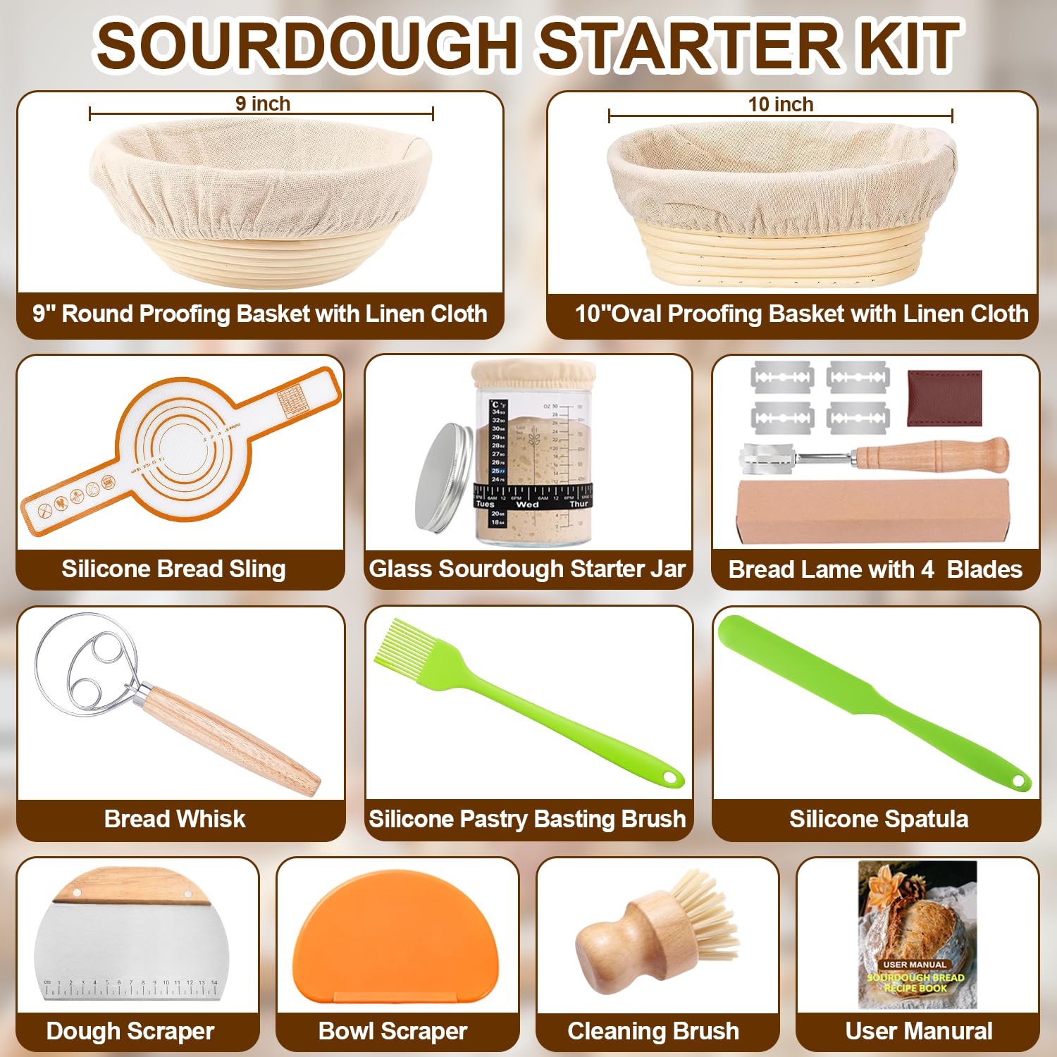 RIZENCE sourdough starter kit round basket for breathable proofing and even crumb