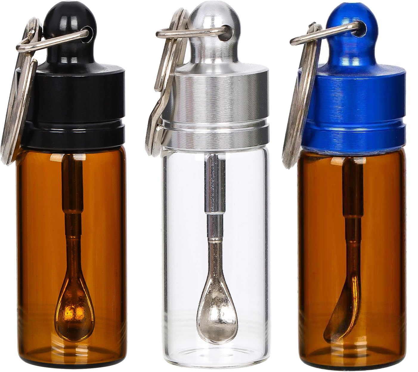 RLFDAE mini glass containers with spoons and lids for precise spice portions on the go.